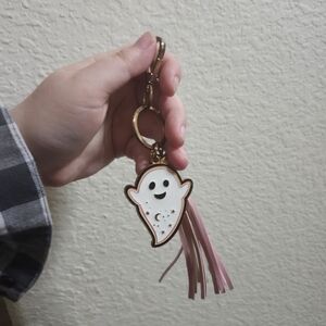 Cauldrons + Coffee Boutique White Pink Spooky Ghost Enamel Tassel Keychain